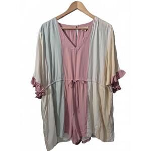 Mainstrip Ladies Pastel Colorblock Kimono Romper With Ruffle Sleeves  Boho Chic